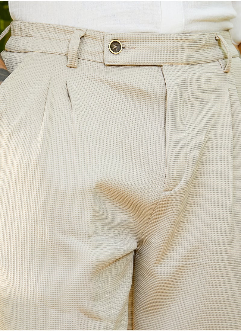 Campus Sutra - Men's Saltbox Beige Micro-Waffle Chino Trousers - Image 1