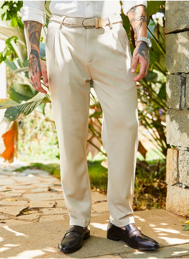 Campus Sutra Men's Saltbox Beige Micro-Waffle Chino Trousers  - Image 2