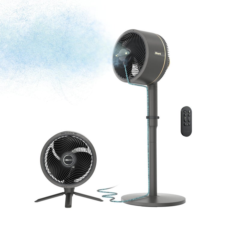 Shark مروحة شيرك فليكس بريز الداخلية والخارجية مروحة دوارة على قاعدة طاولة مروحة محمولة بسلك وبدون سلك مع ملحق رذاذ إنستا كول FA222
