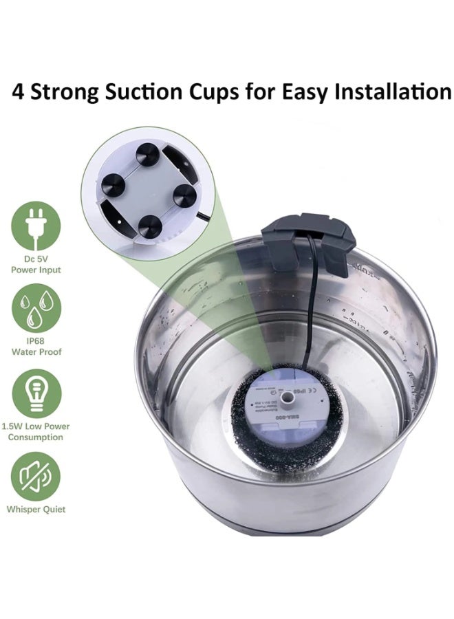 منى للألعاب مضخة نافورة مياه القطط تعمل بمنفذ USB، مضخة بديلة صامتة لنافورة الحيوانات الأليفة المصنوعة من الستانلس ستيل سعة 3.2 لتر، مقاومة للماء IP68، منخفضة الطاقة 1.5 واط وسهلة التنظيف - Image 3