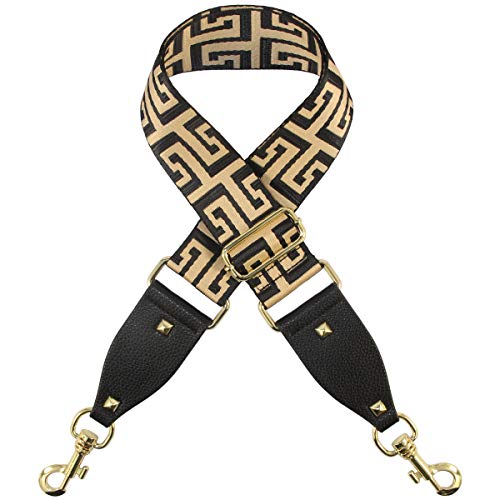 Duwi Wide Purse Strap Multicolor Striped Guitar Style Strap Adjustable Canvas Crossbody Bag Strap(black,gloden,pattern) - Image 1