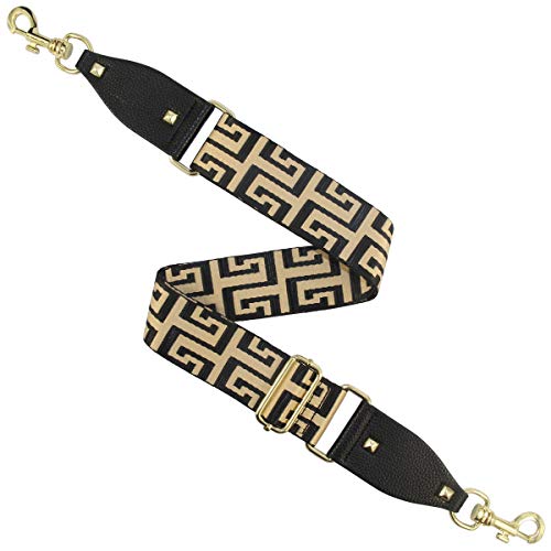 Duwi Wide Purse Strap Multicolor Striped Guitar Style Strap Adjustable Canvas Crossbody Bag Strap(black,gloden,pattern) - Image 5