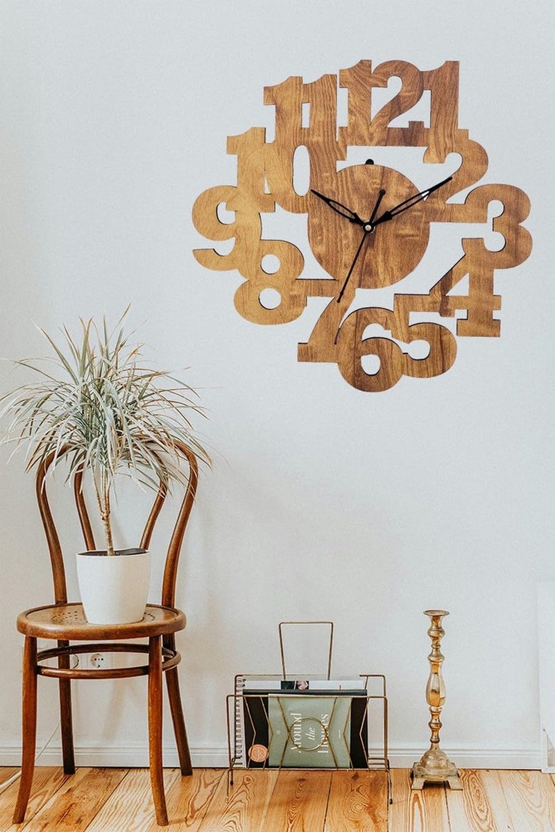 ADK 12 Inch Wooden MDF English Numeral Trendy Analog Wall Clock Without Glass Brown 30Cm X 30Cm 48 - Image 2