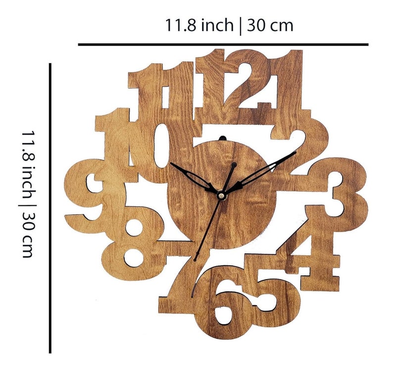 ADK 12 Inch Wooden MDF English Numeral Trendy Analog Wall Clock Without Glass Brown 30Cm X 30Cm 48 - Image 5