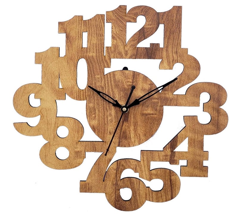 ADK 12 Inch Wooden MDF English Numeral Trendy Analog Wall Clock Without Glass Brown 30Cm X 30Cm 48 - Image 1