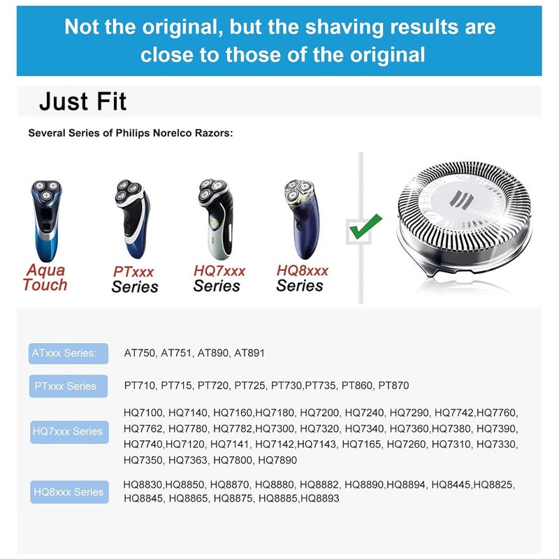 tuokiy HQ8 Replacement Heads Compatible with Phlips Norelco Aquatec Shavers, Blades for Norelco Aquatec Razor PT720 AT880 AT810, 3 Pieces Pack, New Upgrade - Image 2