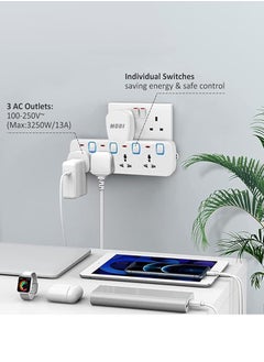 Multi Plug Power Extension Adapter 4 Way Universal Wall Socket UK 3 Pin Socket For Home Office And Kitchen