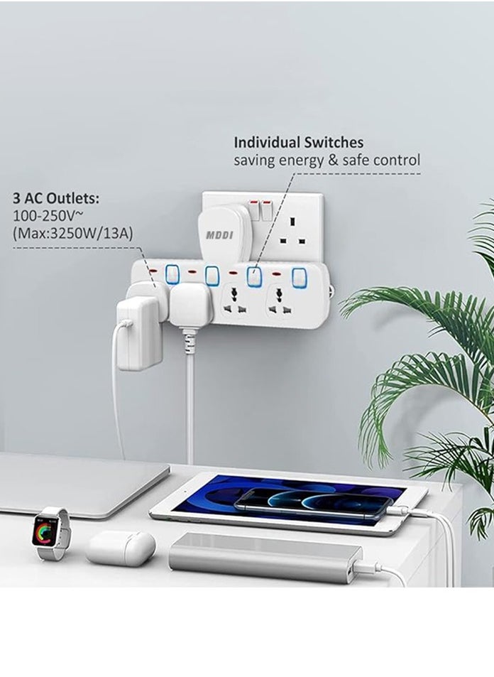 MODI - Multi Plug Power Extension Adapter 4 Way Universal Wall Socket UK 3 Pin Socket For Home Office And Kitchen - Image 1