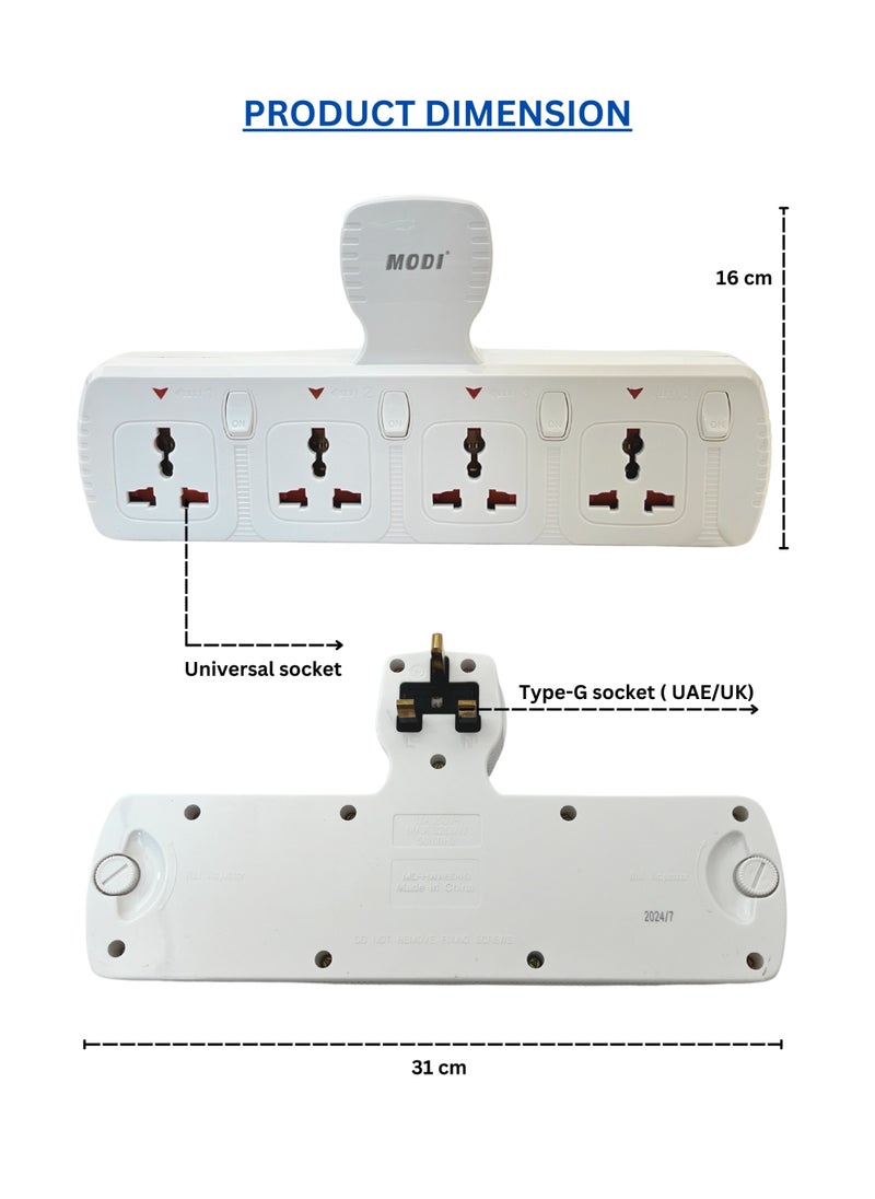 MODI - Multi Plug Power Extension Adapter 4 Way Universal Wall Socket UK 3 Pin Socket For Home Office And Kitchen - Image 1