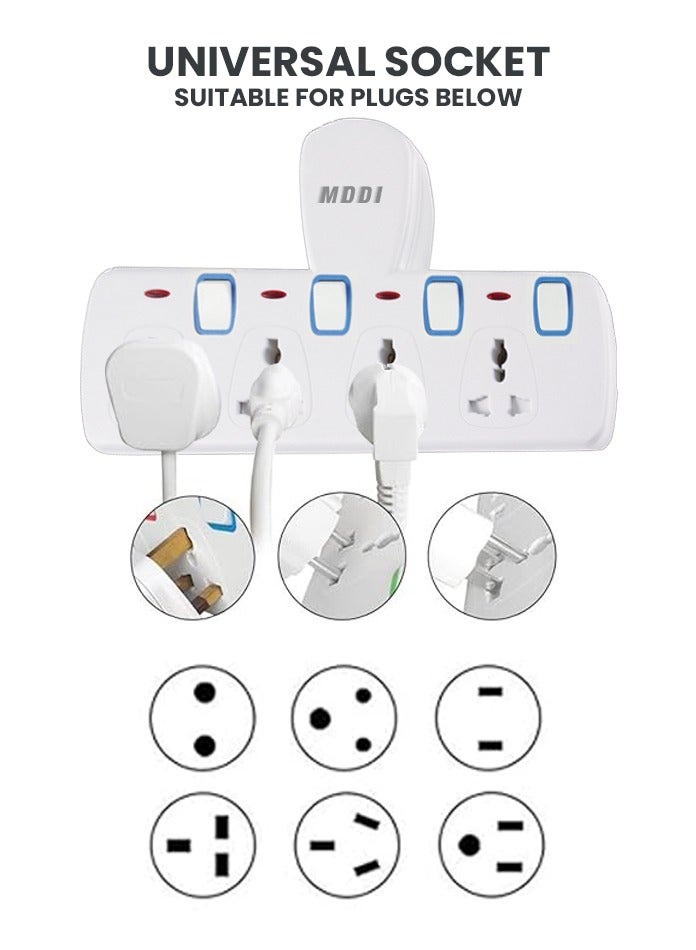 Multi Plug Power Extension Adapter 4 Way Universal Wall Uk 3 Pin Socket For Home Office And Kitchen 