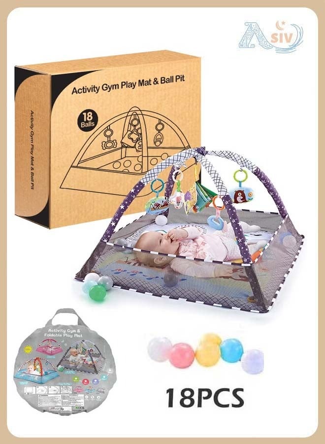 أسيف سجادة لعب للياقة البدنية للأطفال، سجادة لعب وقت الاستلقاء على البطن مع 5 ألعاب معلقة و18 كرة محيطية لتنمية المهارات الحسية والحركية، سجادة لعب غير قابلة للانزلاق وقابلة للغسل للأطفال من عمر 0 ​​إلى 36 شهرًا - Image 1