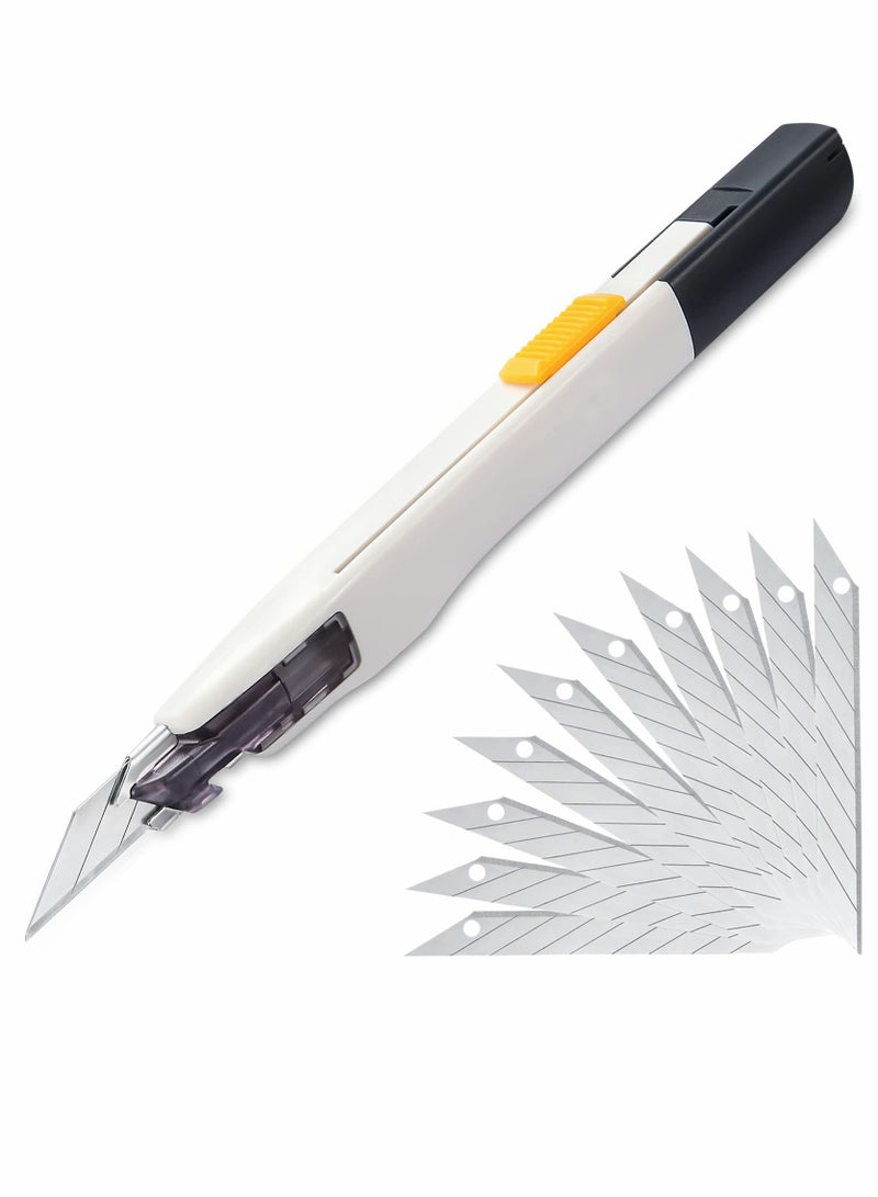 Utility Knife, Portable Box Cutter, Fine Point Arts and Crafts Blade for Precision Cutting, with 10 Pieces Art DIY White - Image 1