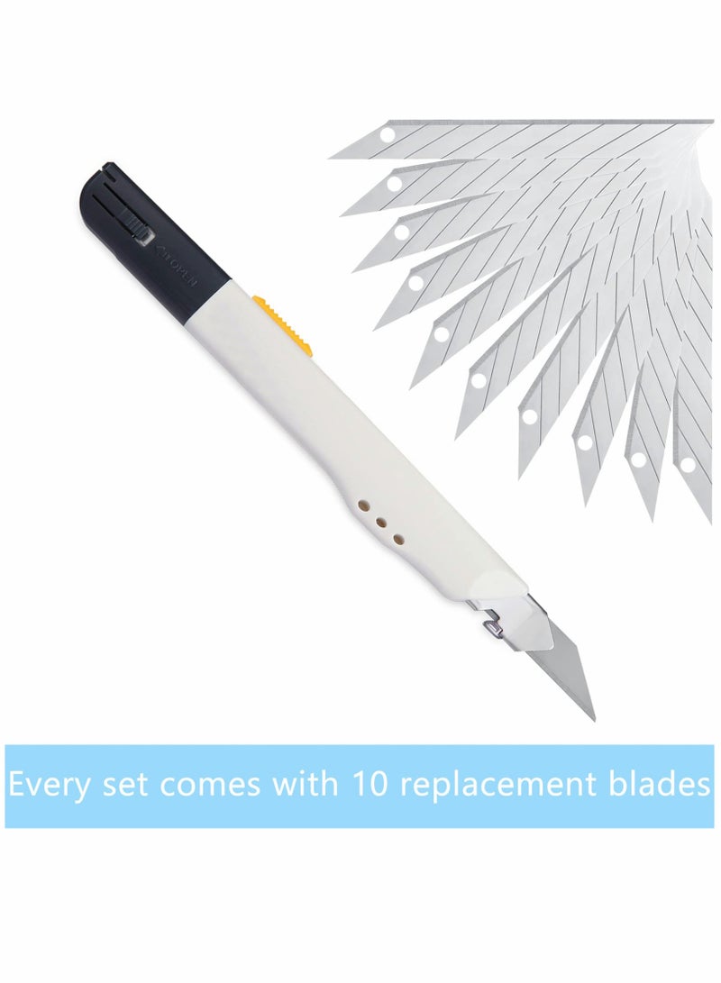 Utility Knife, Portable Box Cutter, Fine Point Arts and Crafts Blade for Precision Cutting, with 10 Pieces Art DIY White - Image 5