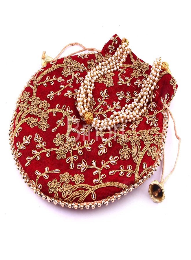 BINORI FASHIONS Rajasthani Style Royal Clutch Silk Batwa Bag Wristlets Ethnic Potli For Women's Zari Work Potli Bridal Potli (Maroon) - Image 3