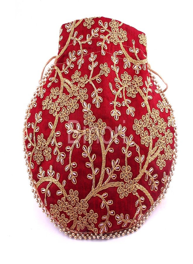 BINORI FASHIONS Rajasthani Style Royal Clutch Silk Batwa Bag Wristlets Ethnic Potli For Women's Zari Work Potli Bridal Potli (Maroon) - Image 2