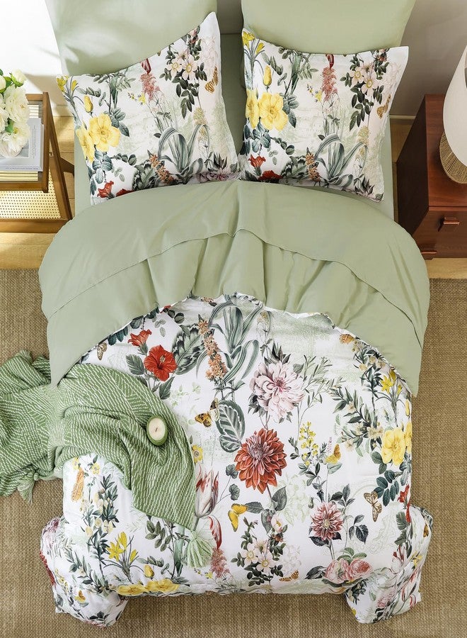 WONGS BEDDING طقم لحاف أخضر فاتح من وونغز بيدينغ، مقاس كينج، 7 قطع، طقم لحاف مزين بالزهور مناسب لجميع الفصول، طقم سرير متكامل مقاس كينج مزين بالزهور النباتية، يشمل اللحاف، الشراشف، أغطية الوسائد، وأغطية الوسائد المزخرفة. - Image 3