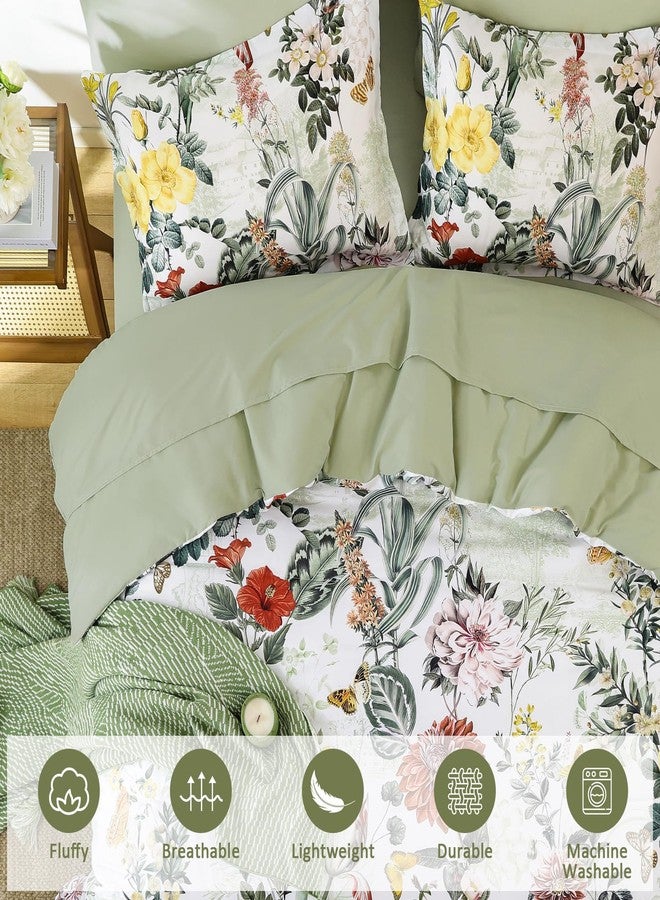 WONGS BEDDING طقم لحاف أخضر فاتح من وونغز بيدينغ، مقاس كينج، 7 قطع، طقم لحاف مزين بالزهور مناسب لجميع الفصول، طقم سرير متكامل مقاس كينج مزين بالزهور النباتية، يشمل اللحاف، الشراشف، أغطية الوسائد، وأغطية الوسائد المزخرفة. - Image 5
