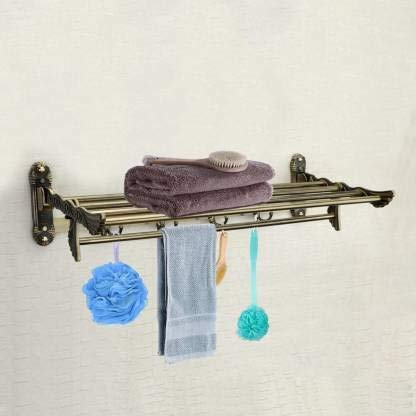 iSTAR Antique Rajwadi Look Folding Towel Rack for Bathroom/Folding Towel Stand/Hanger/Bathroom Accessories (24 Inch-Brass Finish) - Image 3