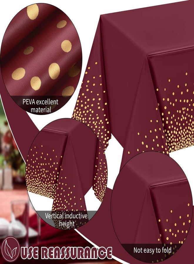 Tegeme 4 Packs Burgundy and Gold Plastic Table Cloths for Parties Disposable Maroon Ramadan Mubarak Tablecloths Decoration with Gold Stamping Dot 108 x 54'' for Birthday Graduation Ramadan Party - Image 3