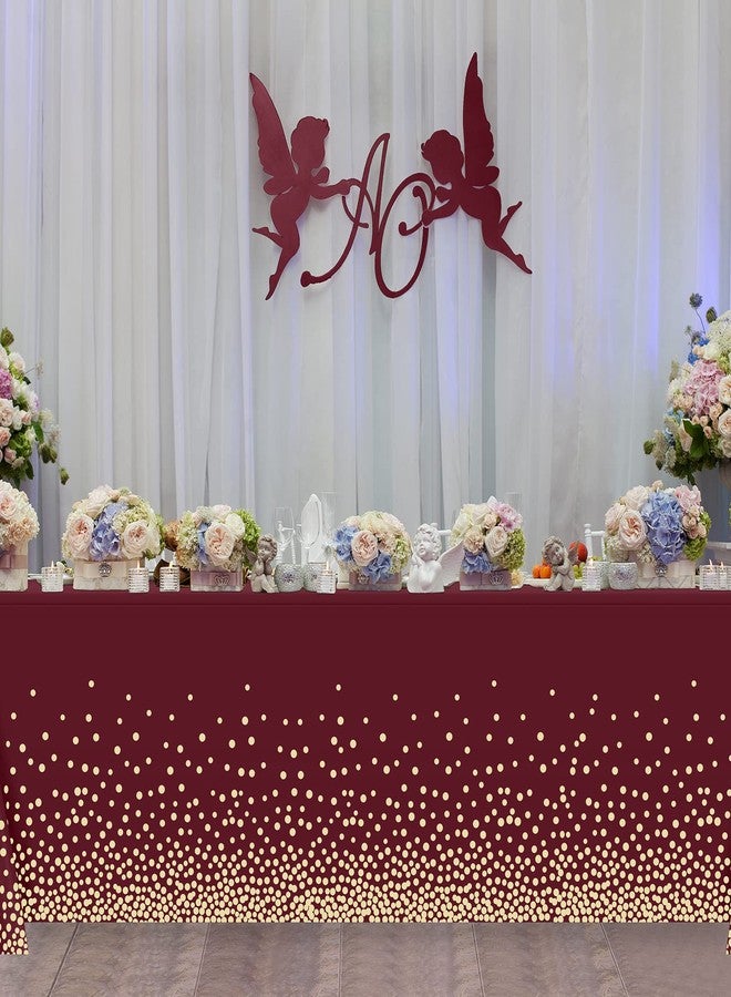 Tegeme 4 Packs Burgundy and Gold Plastic Table Cloths for Parties Disposable Maroon Ramadan Mubarak Tablecloths Decoration with Gold Stamping Dot 108 x 54'' for Birthday Graduation Ramadan Party - Image 5