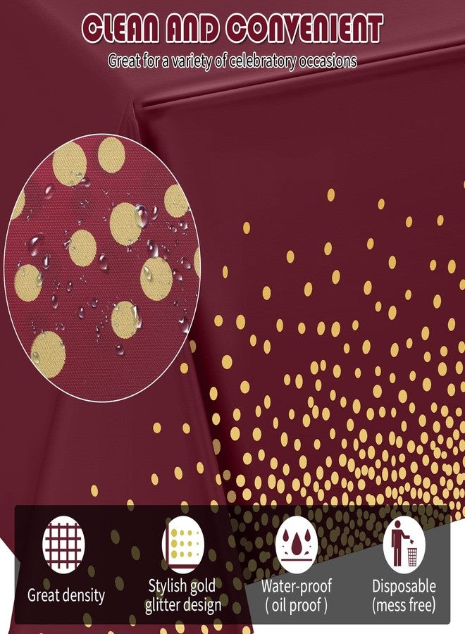 Tegeme 4 Packs Burgundy and Gold Plastic Table Cloths for Parties Disposable Maroon Ramadan Mubarak Tablecloths Decoration with Gold Stamping Dot 108 x 54'' for Birthday Graduation Ramadan Party - Image 4