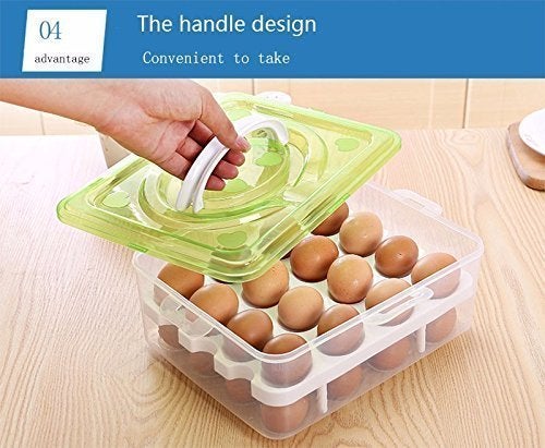 TGOPIT Egg Holder for Refrigerator Plastic Egg Holder BPA Free Fridge Organizer with Lid Refrigerator Storage Container 32 Egg TrayGreen - Image 2