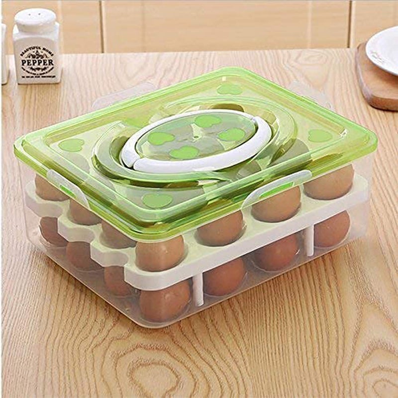 TGOPIT Egg Holder for Refrigerator Plastic Egg Holder BPA Free Fridge Organizer with Lid Refrigerator Storage Container 32 Egg TrayGreen - Image 1