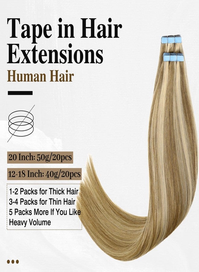 LADY MIRANDA 20 Inch Mixed Blonde Tape in Hair Extensions Human Hair 20PCS 50g Invisible Tape ins Human Hair Extensions Long Lasting Hair Extension Tape Easy to Install (Mixed Blonde) - Image 2