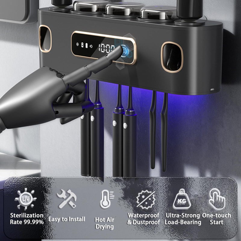 Wekity Rechargeable Toothbrush Holders for Bathrooms,Toothbrush Holder Wall Mounted with 3 Cups,Automatic Toothpaste Dispenser Bathroom Accessories Set (Grey) - Image 4