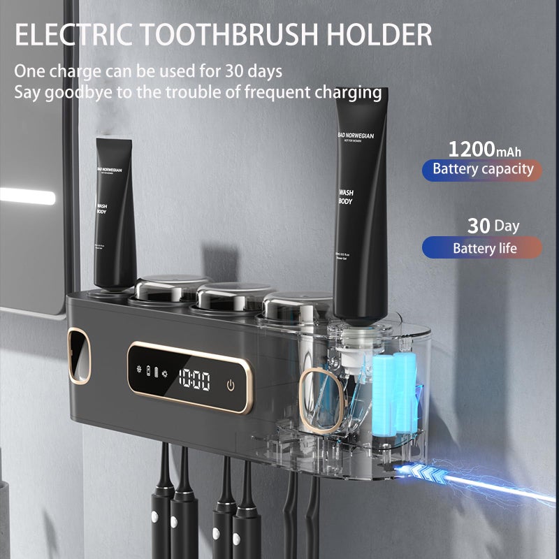 Wekity Rechargeable Toothbrush Holders for Bathrooms,Toothbrush Holder Wall Mounted with 3 Cups,Automatic Toothpaste Dispenser Bathroom Accessories Set (Grey) - Image 3