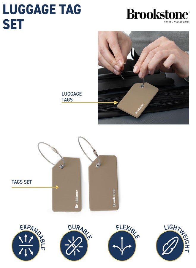 بروكستون بطاقات أمتعة بروكستون للحقائب - عبوة من قطعتين، مصنوعة من السيليكون، إكسسوارات سفر، بطاقات حقائب مع بطاقة اسم وحلقة معدنية للإغلاق، مقاس واحد، لون كاكي - Image 2