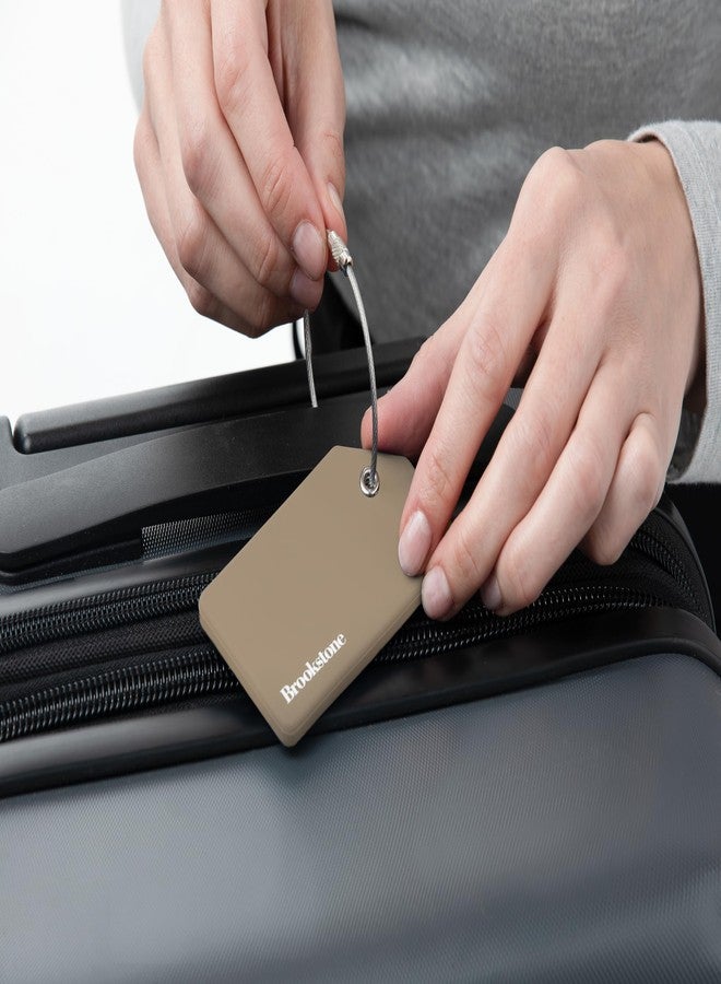 بروكستون بطاقات أمتعة بروكستون للحقائب - عبوة من قطعتين، مصنوعة من السيليكون، إكسسوارات سفر، بطاقات حقائب مع بطاقة اسم وحلقة معدنية للإغلاق، مقاس واحد، لون كاكي - Image 5