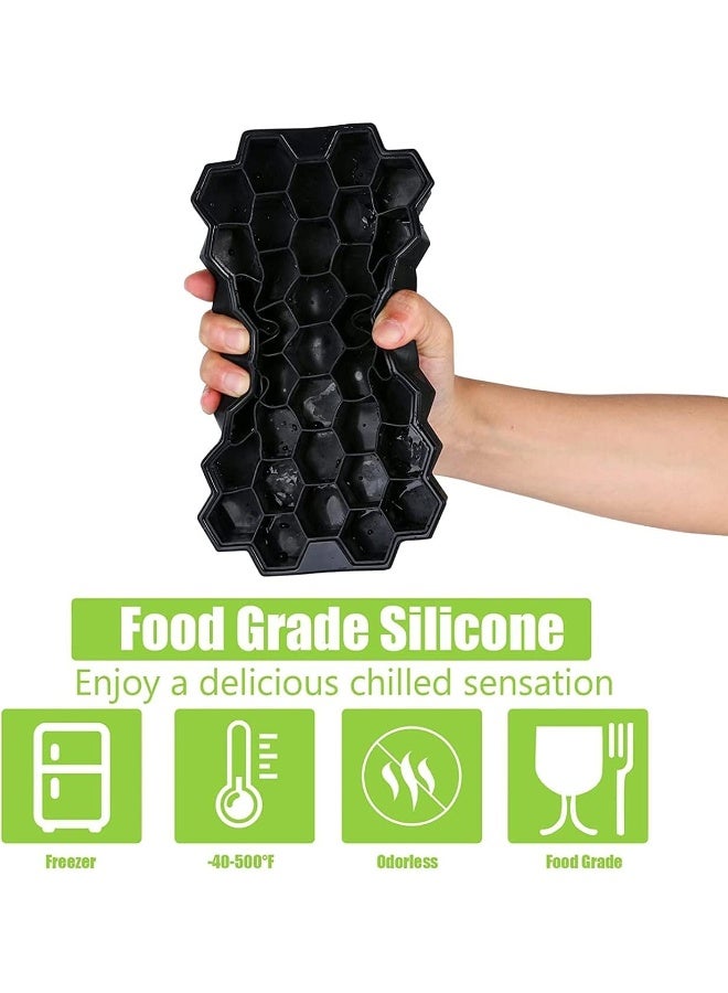 SHOWAY صواني الثلج السيليكون المرنة SHOWAY مع غطاء، 37 مكعب ثلج للمشروبات الباردة، الويسكي والكوكتيلات، صواني ثلج آمنة على شكل خلية نحل قابلة للتكديس (أسود) - Image 3