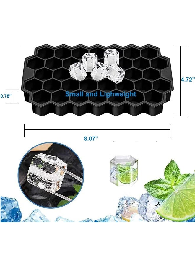 SHOWAY صواني الثلج السيليكون المرنة SHOWAY مع غطاء، 37 مكعب ثلج للمشروبات الباردة، الويسكي والكوكتيلات، صواني ثلج آمنة على شكل خلية نحل قابلة للتكديس (أسود) - Image 4