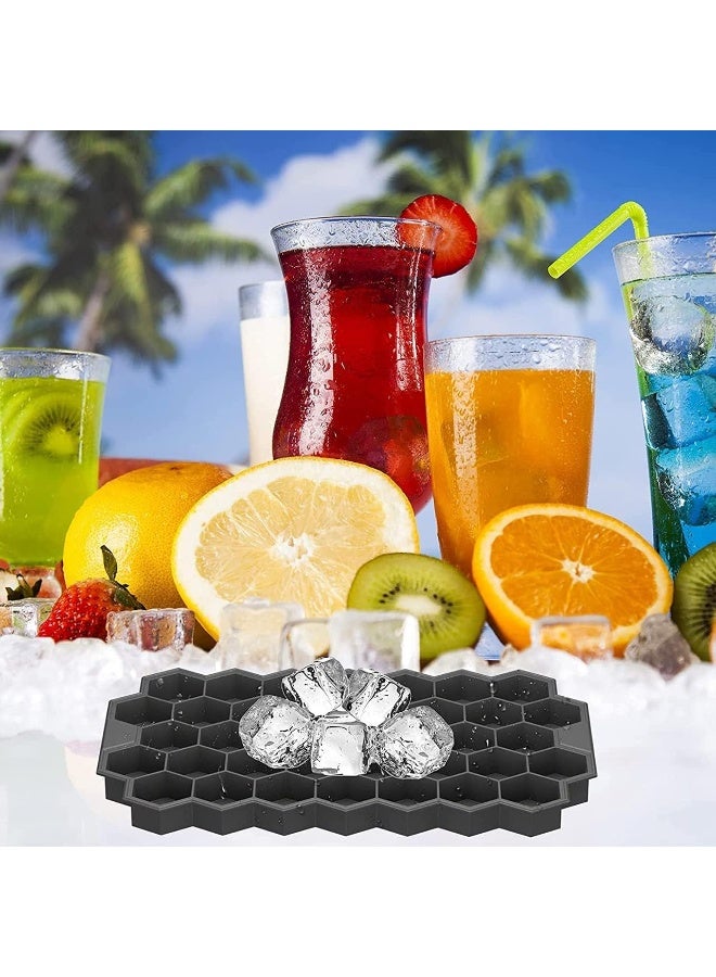 SHOWAY صواني الثلج السيليكون المرنة SHOWAY مع غطاء، 37 مكعب ثلج للمشروبات الباردة، الويسكي والكوكتيلات، صواني ثلج آمنة على شكل خلية نحل قابلة للتكديس (أسود) - Image 5