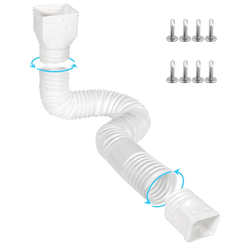 Gutterlix 1 Pack Flexible Gutter Downspout Extensions Extendable from 21 to 67 Downspout Extender Comes with Adapters Thickened Down spout Drain Extension for Rainwater DrainageWhite