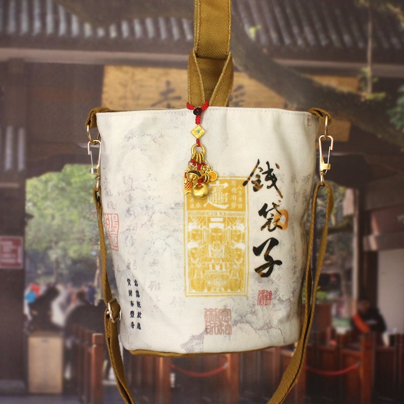 Money Bag Bucket Bag Lingyin With Temple Scenic Area Leisure Tourism Creative Girl Hand Canvas Bag - Image 1