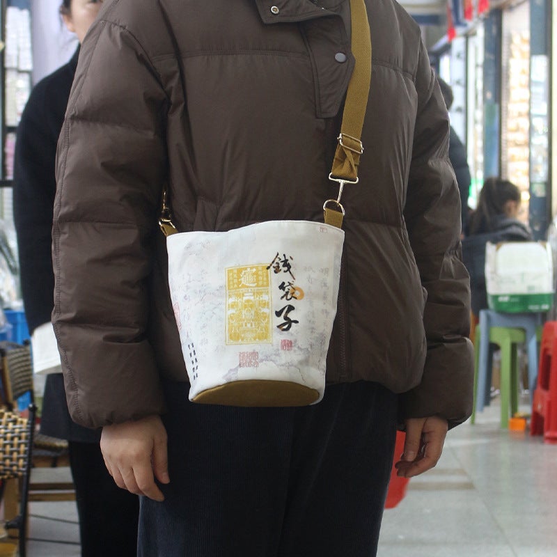 Money Bag Bucket Bag Lingyin With Temple Scenic Area Leisure Tourism Creative Girl Hand Canvas Bag - Image 5