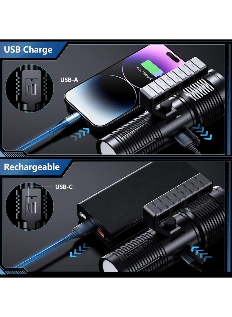 900,000LM Rechargeable Flashlight – Super Bright High Lumens Flashlight, Heavy Duty LED Torch with LCD Display, Zoomable Handheld Flashlight for Emergencies, Outdoor, and Tactical Use - Image 2