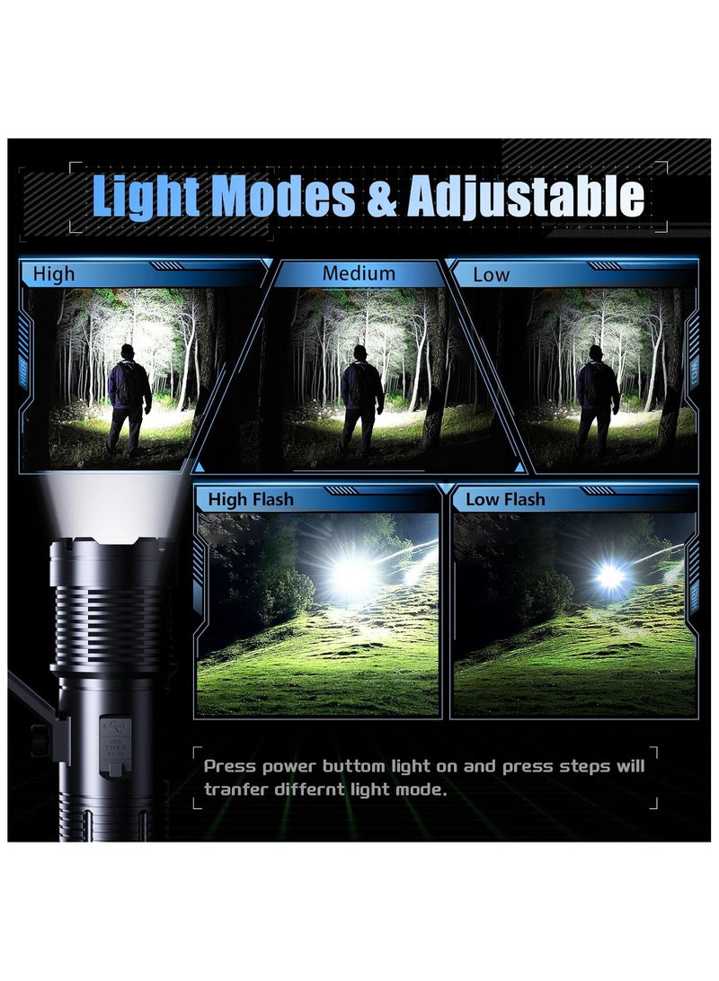 900,000LM Rechargeable Flashlight – Super Bright High Lumens Flashlight, Heavy Duty LED Torch with LCD Display, Zoomable Handheld Flashlight for Emergencies, Outdoor, and Tactical Use - Image 3
