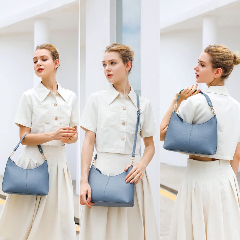 Keyli Women's Blue PU Leather Shoulder Handbag with Zipper, 11"L x 4.5"W x 9"H, Unique Design, Large Capacity - Image 3