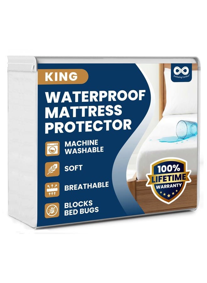 Everlasting Comfort Waterproof King Size Mattress Protector - 2 Pillow Protectors - Fitted Sheet Cover for Bed - Quiet Dual Layer Plastic Membrane Pad - Image 1