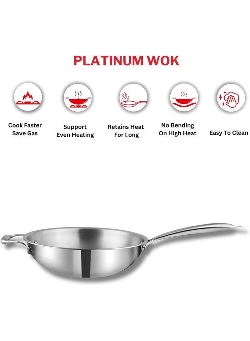 VINOD مقلاة من الفولاذ المقاوم للصدأ ثلاثي الطبقات بلاتينيوم - 3 لتر، 26 سم | مقبض مثبت | للقلقاس / المعكرونة / الكاري / الأرز المقلي | قاعدة تحريض | فضي - Image 3