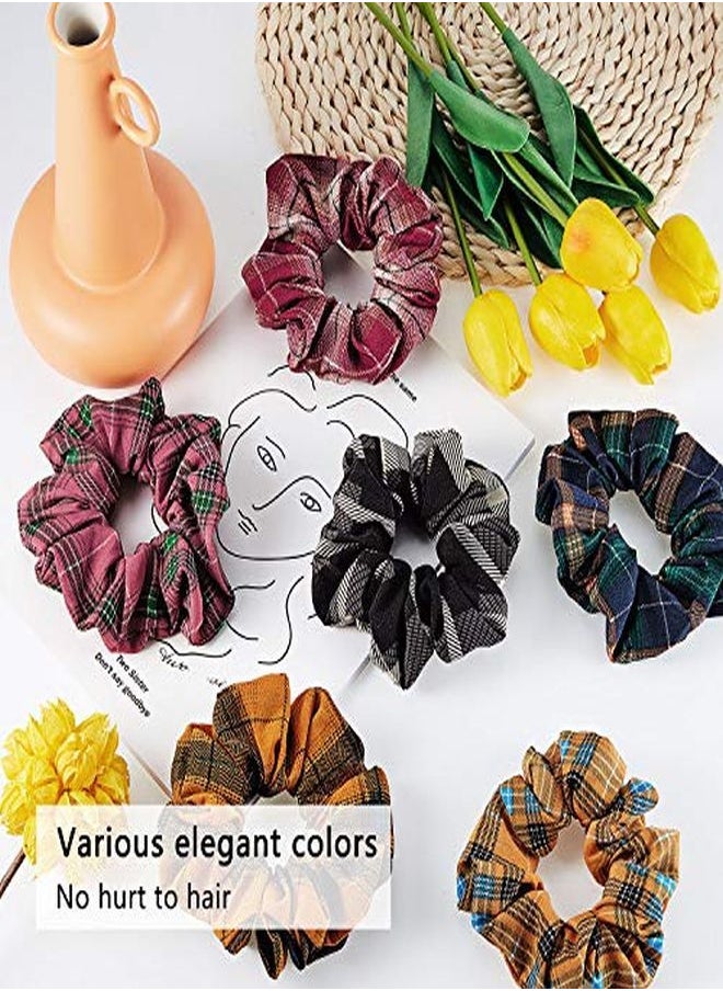 WILLBOND 12 Pieces Fall Scrunchies Plaid Hair Scrunchies Christmas Hair Tie Checkered Elastic Plaid Fabric Hair Bands Multi Colors Check Hair Ties For Girls Women Hair Accessories  - Image 4