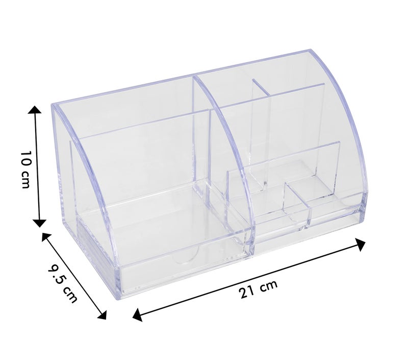 Udgamy Polycarbonate Desk Organiser, Clear, 7 Compartment Stationary Organizer (21 Cm X 95 Cm X 10 Cm) - Image 4