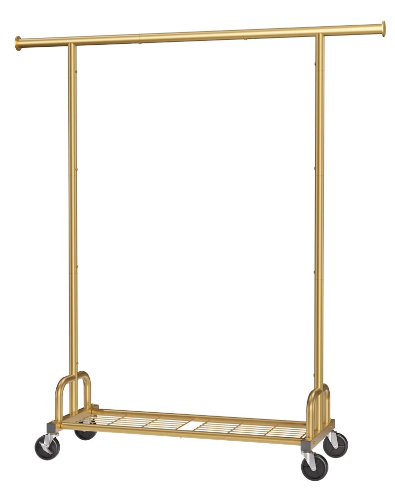 Sakugi Clothes Rack - Large-Capacity Clothing Racks for Hanging Clothes with Lockable Wheels, Space-Saving Metal Coat Rack for Bedroom, Laundry Room, Entryway, 45.6" x 16.9" x 59", Gold - Image 3