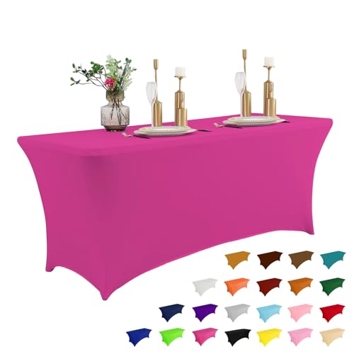 IVAPUPU 4FT Table Cloth for Rectangular Fitted Events Stretch Fuchsia Table Covers Washable Table Cover Spandex Tablecloth Table Protector for Party Wedding Cocktail Banquet Festival