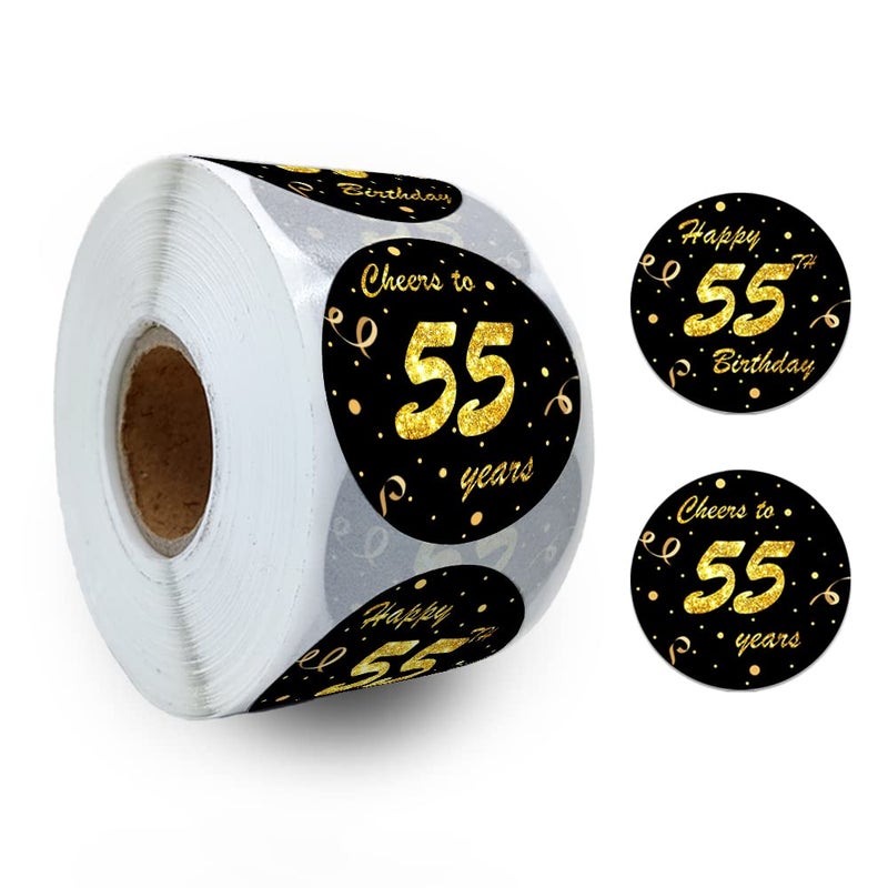 REWIDPARTY Black Gold 55th Birthday Stickers Rolls Cheers to 55 Years Stickers Happy 55th Birthday Stickers Birthday Party Favors Anniversary Party Decorations Adhesive Party Stickers500 Per Roll