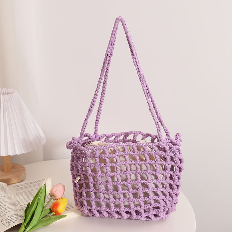 Factory Fashion Woven Beach Bag – Medium Polyester Shoulder Bag for Women - Image 1