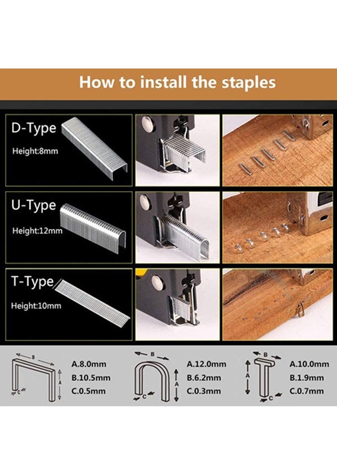 3-in-1 Staple Gun Upholstery Stapler Heavy Duty Power Crown Shooter Tacker Hand Operated Stainless Steel Nail Gun Tool for Fixing Material Carpentry Furniture Doors And Windows - Image 4